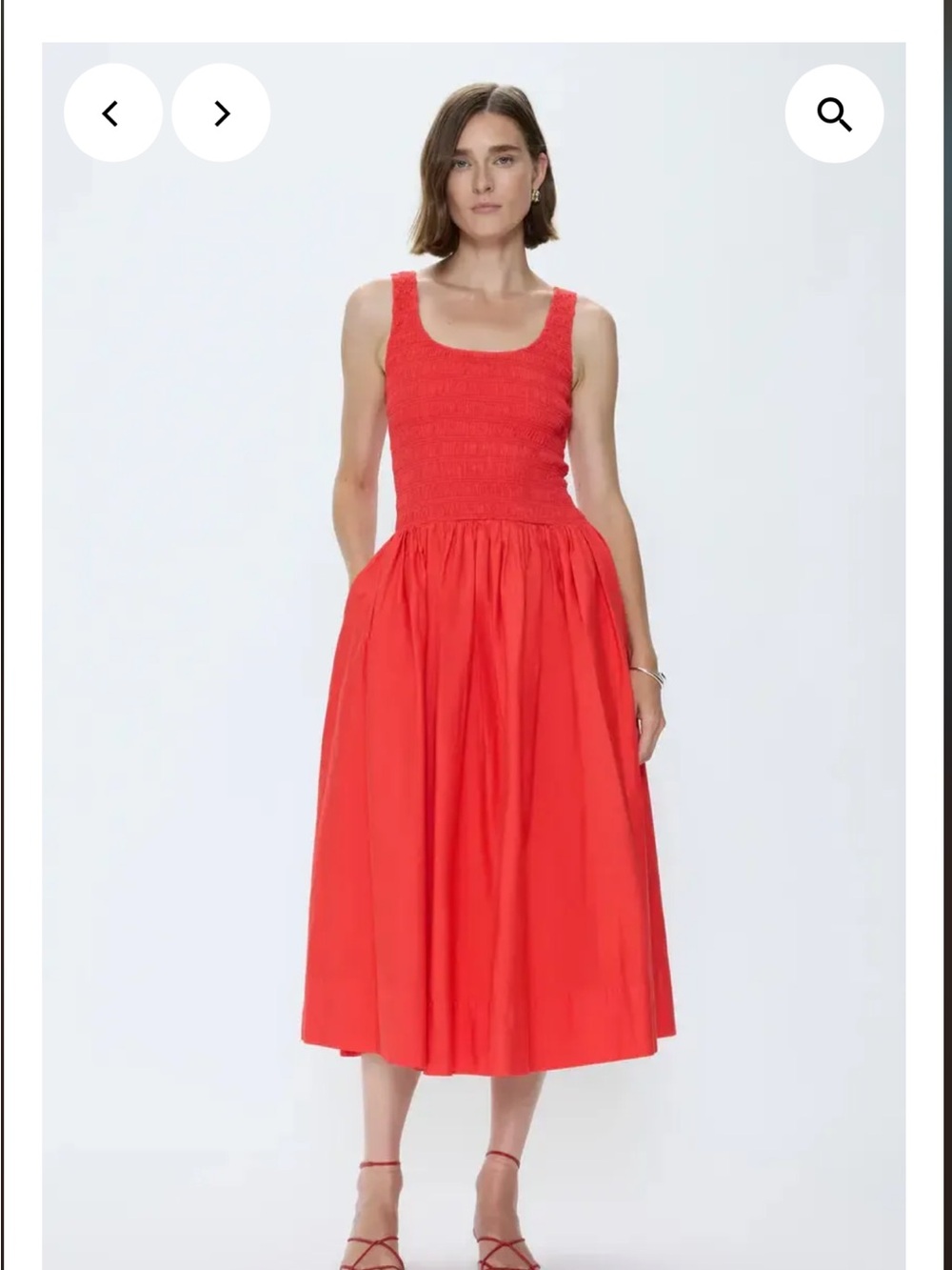 Pistola Alessia midi dress with smocked bodice, flowy skirt and effortless style